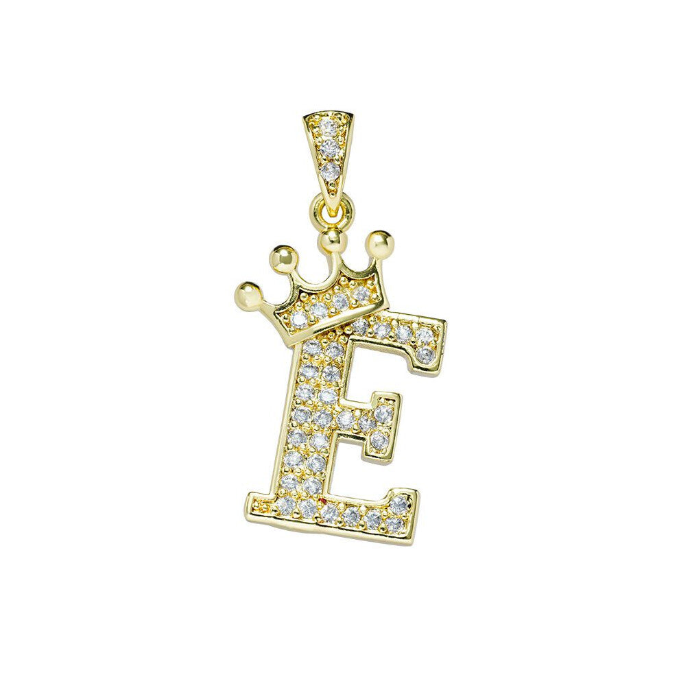 (E) Crown Alphabet Az Initials Letter Pendant Necklace Gold Jewelry Chain Gift