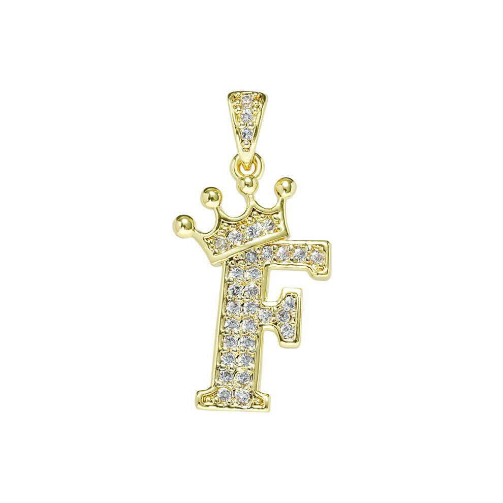 (F) Crown Alphabet Az Initials Letter Pendant Necklace Gold Jewelry Chain Gift