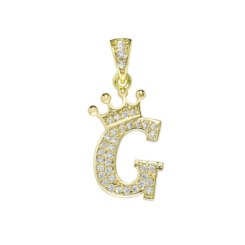 (G) Crown Alphabet Az Initials Letter Pendant Necklace Gold Jewelry Chain Gift
