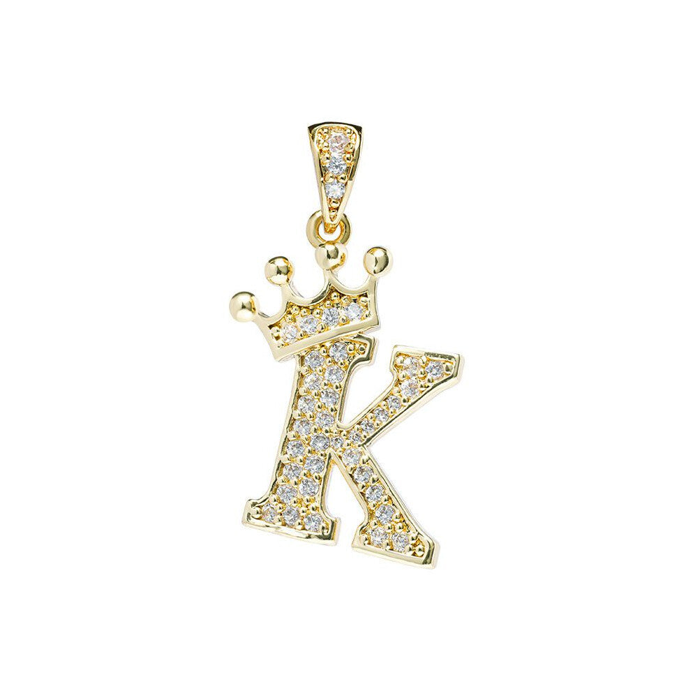 (K) Crown Alphabet Az Initials Letter Pendant Necklace Gold Jewelry Chain Gift