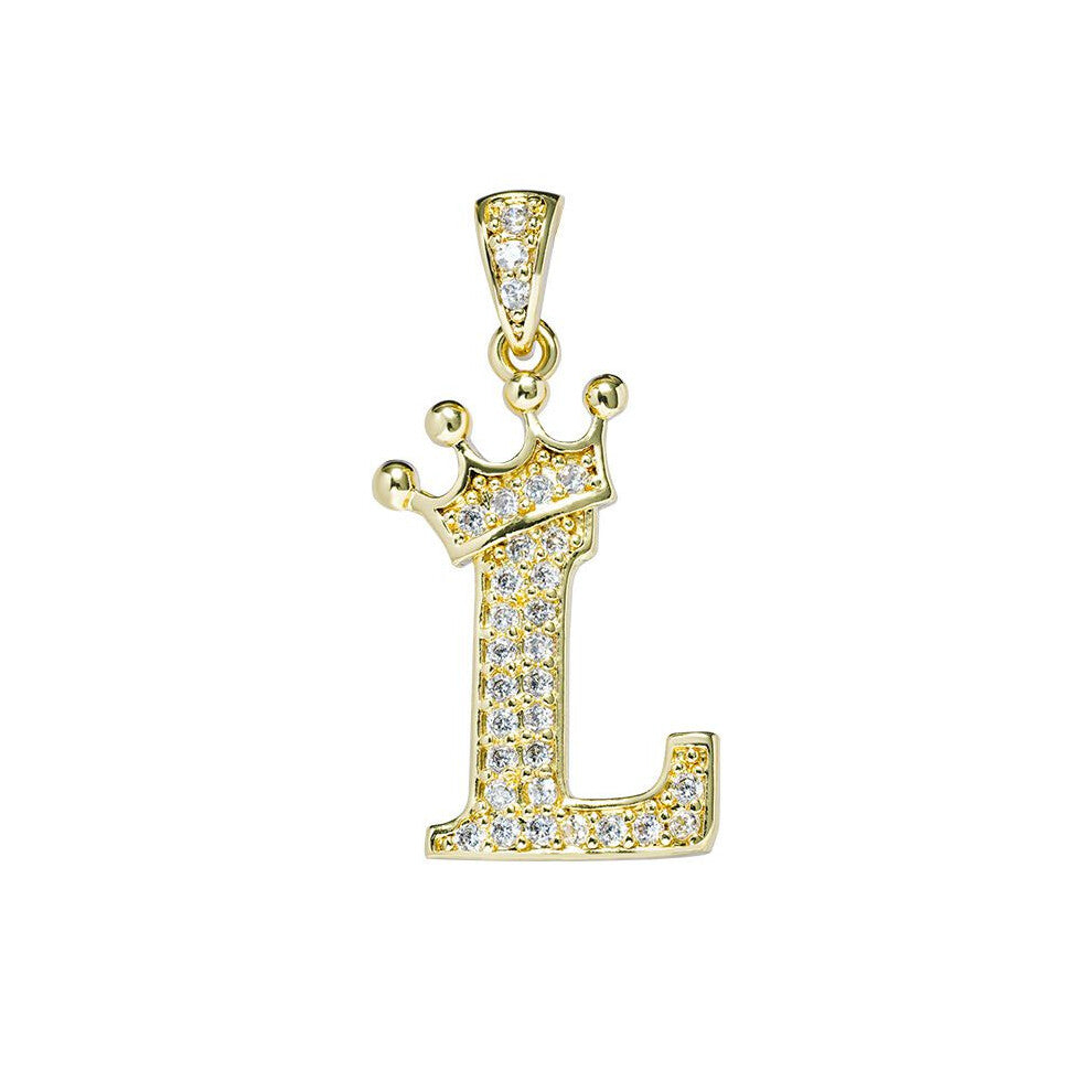 (L) Crown Alphabet Az Initials Letter Pendant Necklace Gold Jewelry Chain Gift
