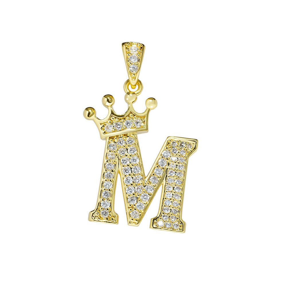 (M) Crown Alphabet Az Initials Letter Pendant Necklace Gold Jewelry Chain Gift