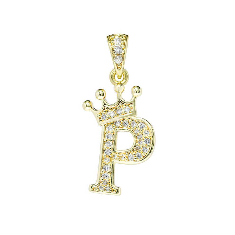 (P) Crown Alphabet Az Initials Letter Pendant Necklace Gold Jewelry Chain Gift