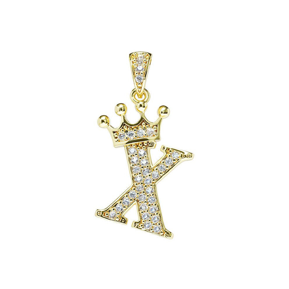 (X) Crown Alphabet Az Initials Letter Pendant Necklace Gold Jewelry Chain Gift