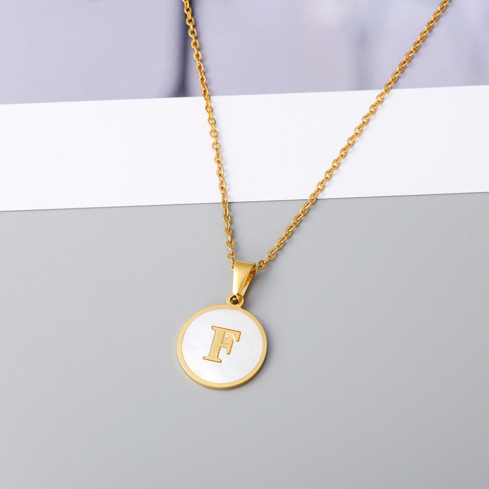 (StyleF) European Crossborder And American Ins Style Stainless Steel Shell Letter Necklace Round Titanium Steel Pendant En Necklace With