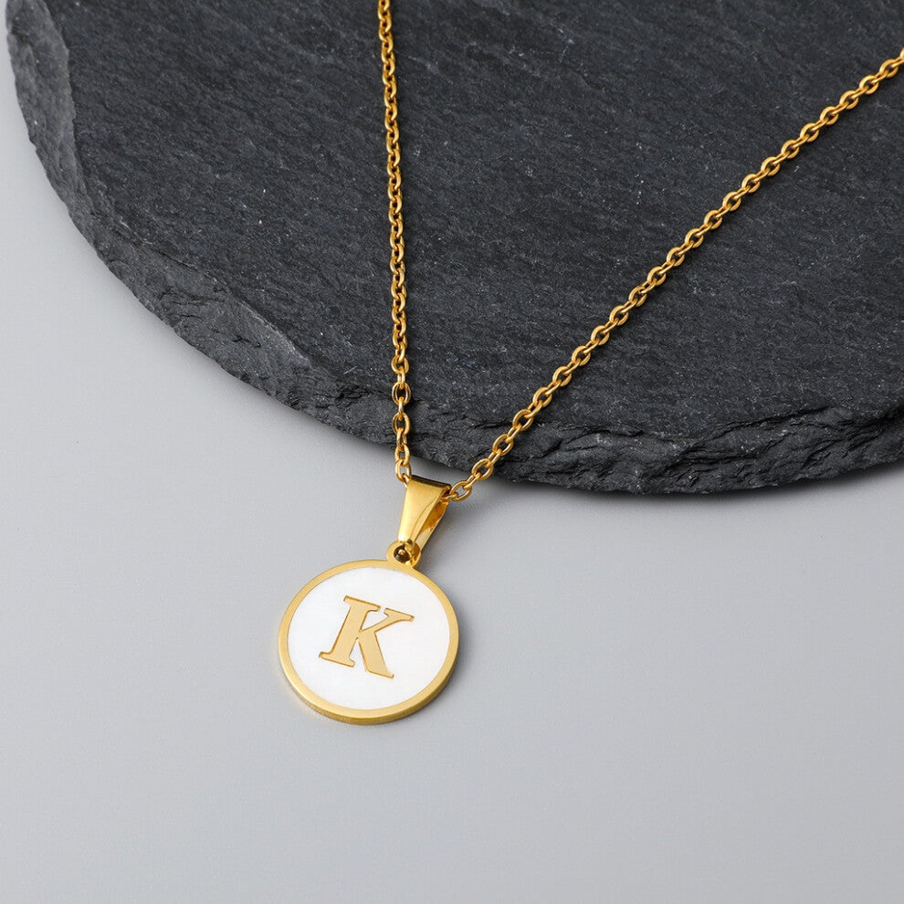 (StyleK) European Crossborder And American Ins Style Stainless Steel Shell Letter Necklace Round Titanium Steel Pendant En Necklace With