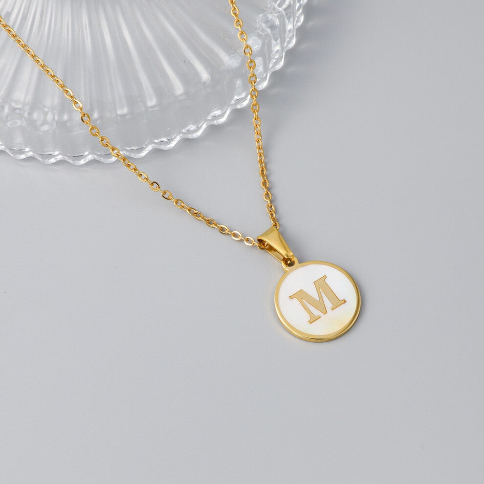 (StyleM) European Crossborder And American Ins Style Stainless Steel Shell Letter Necklace Round Titanium Steel Pendant En Necklace With