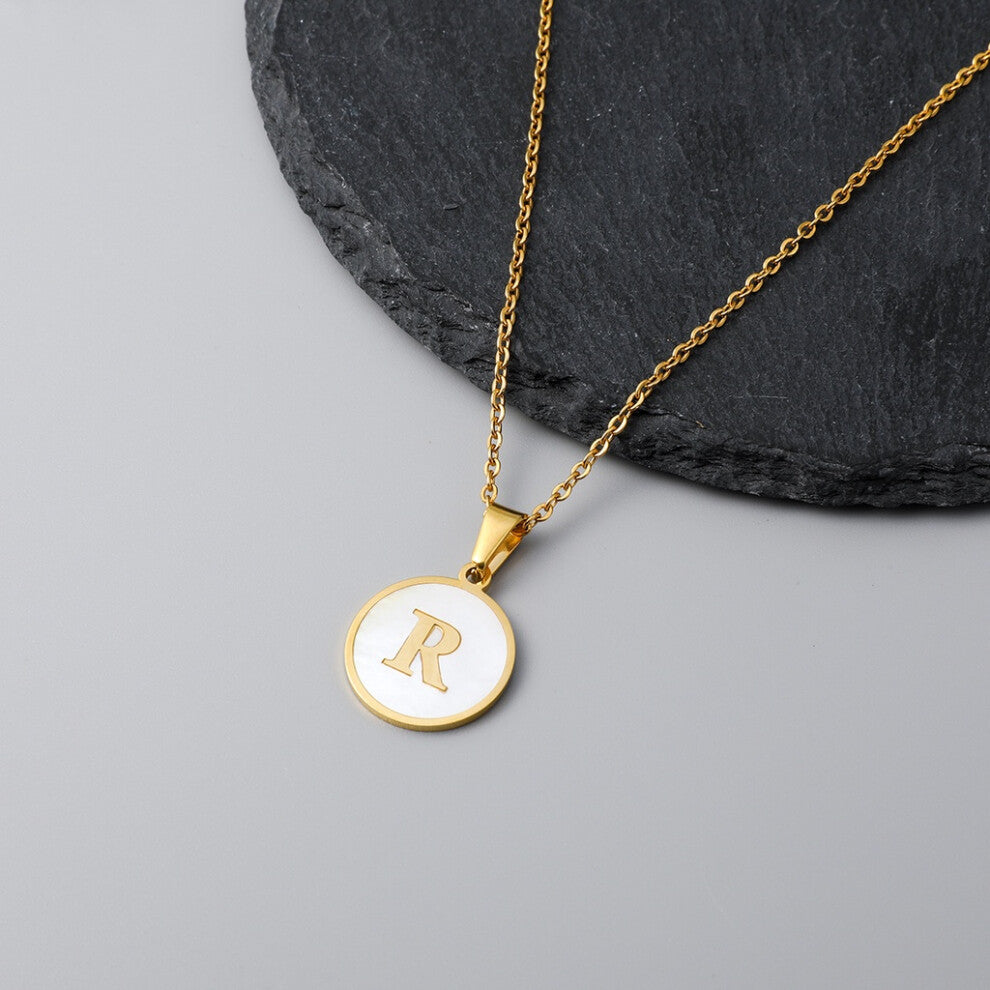 (StyleR) European Crossborder And American Ins Style Stainless Steel Shell Letter Necklace Round Titanium Steel Pendant En Necklace With