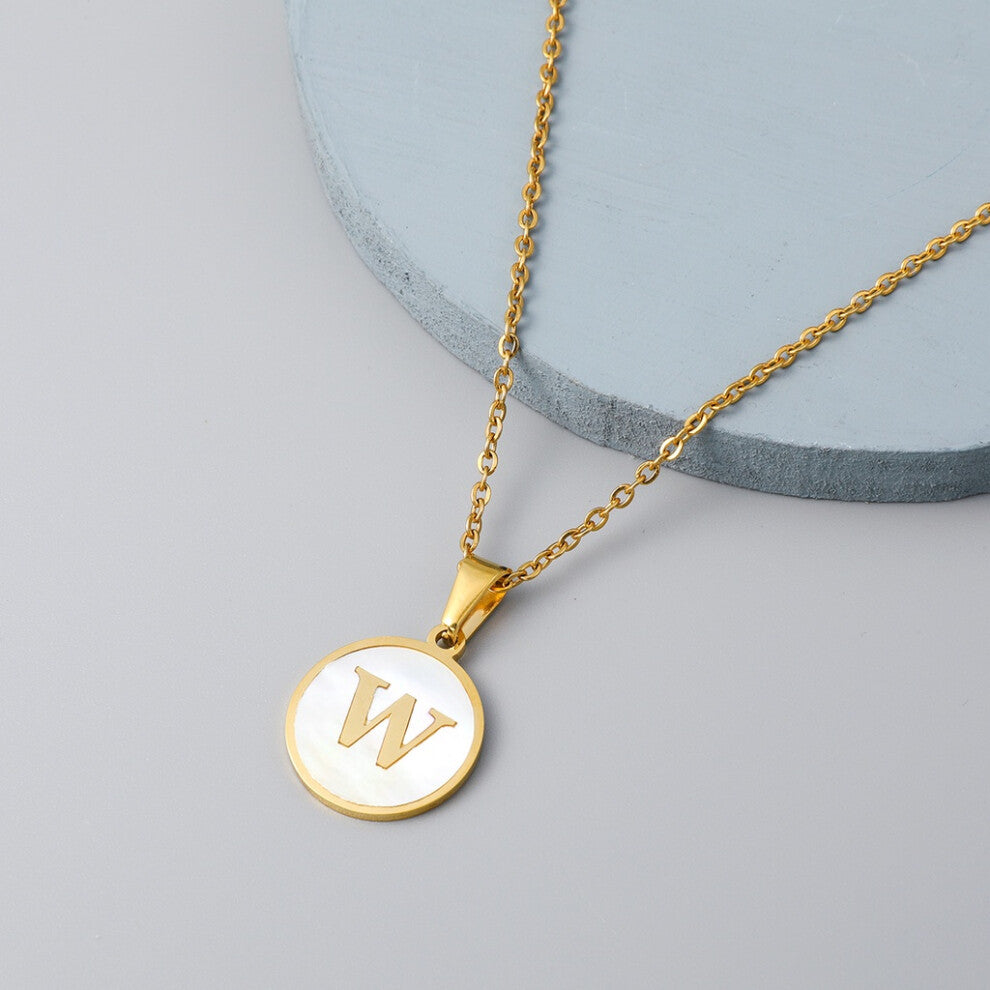 (StyleW) European Crossborder And American Ins Style Stainless Steel Shell Letter Necklace Round Titanium Steel Pendant En Necklace With