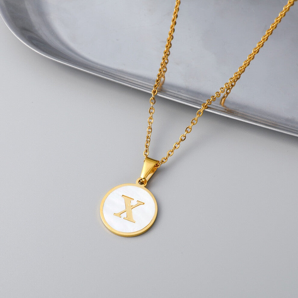 (StyleX) European Crossborder And American Ins Style Stainless Steel Shell Letter Necklace Round Titanium Steel Pendant En Necklace With