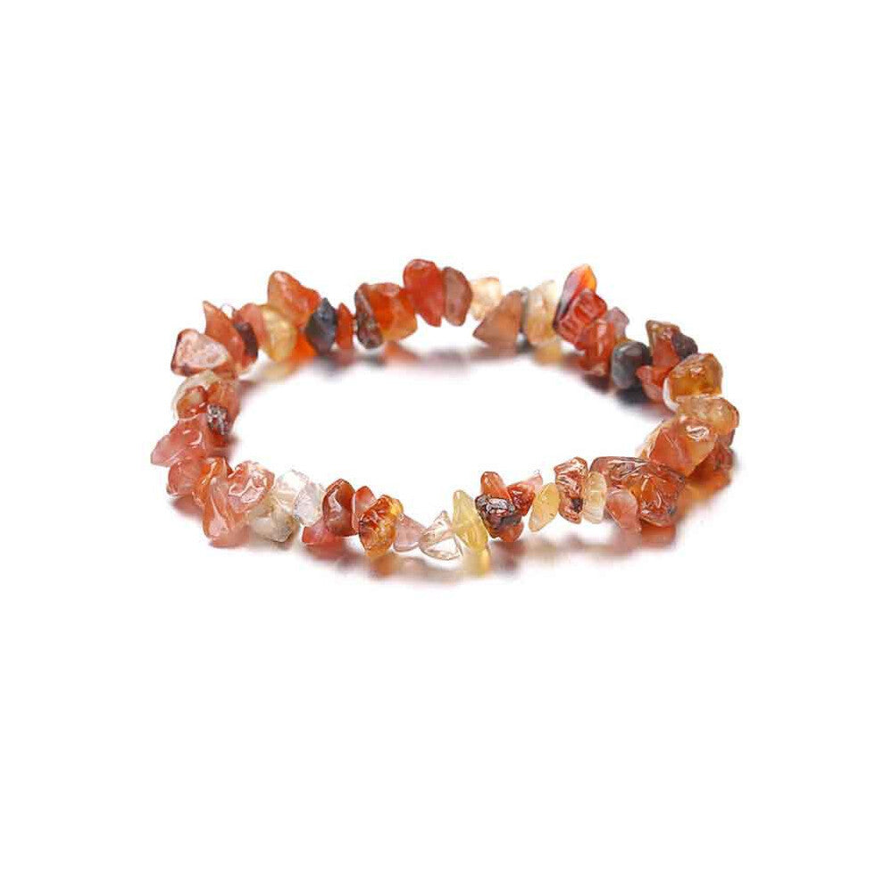 (Light Brown) Irregular Rock Natural Crystal Crushed Gemstone Chips Stretch Bracelet Strand