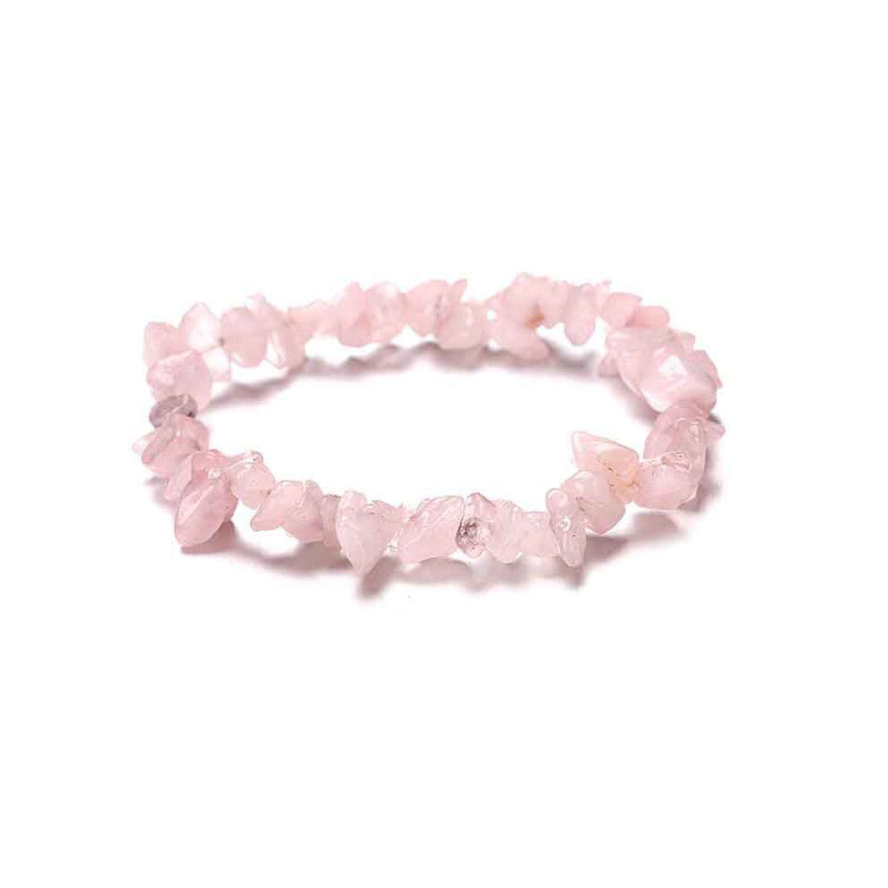 (Pink) Irregular Rock Natural Crystal Crushed Gemstone Chips Stretch Bracelet Strand