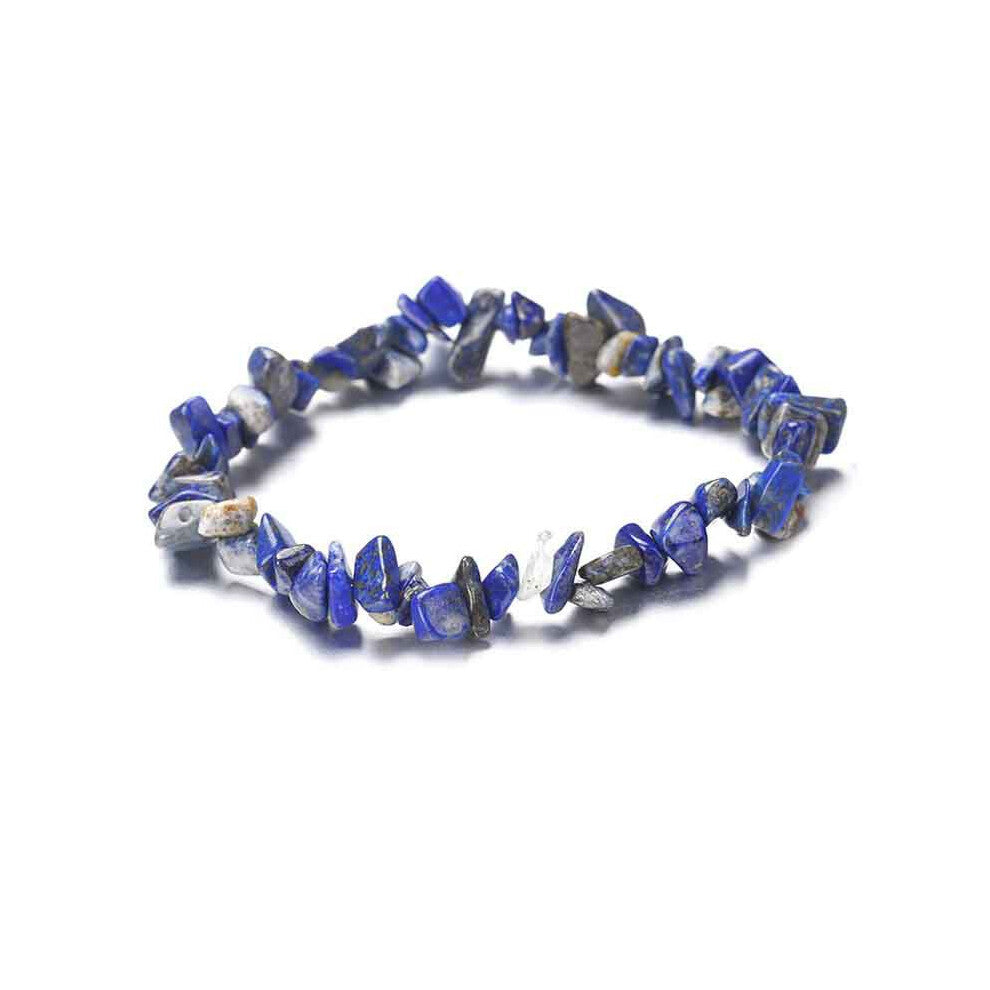 (Blue) Irregular Rock Natural Crystal Crushed Gemstone Chips Stretch Bracelet Strand