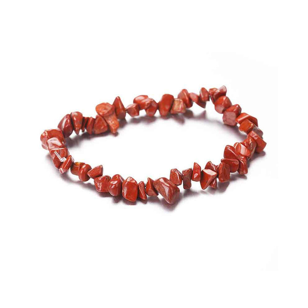 (Dark Red) Irregular Rock Natural Crystal Crushed Gemstone Chips Stretch Bracelet Strand