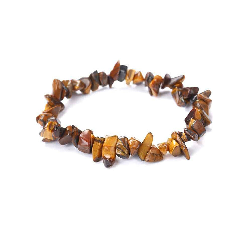 (Brown) Irregular Rock Natural Crystal Crushed Gemstone Chips Stretch Bracelet Strand