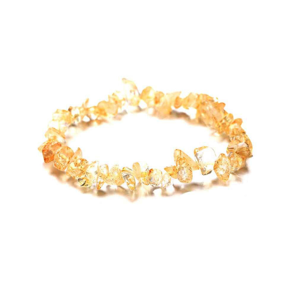 (Yellow) Irregular Rock Natural Crystal Crushed Gemstone Chips Stretch Bracelet Strand