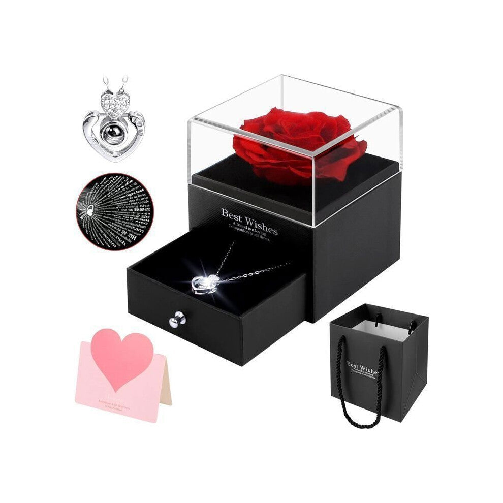 AIPAIDE Eternal Rose Gift Box Eternal Rose Necklace Pendant Love with 100 Languages for Birthday Valentine's Day