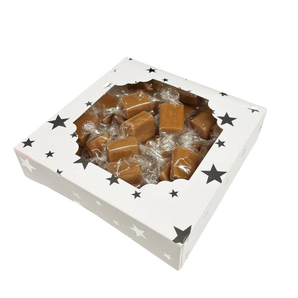 300g Square Star Patterned Box of Bristows Salted Caramel Fudge