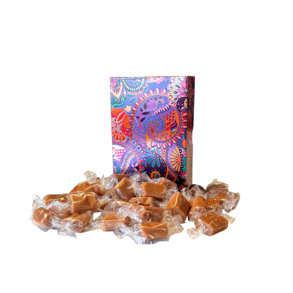 250g Rectangular Box Paisley Pattern of Bristows Salted Caramel Fudge