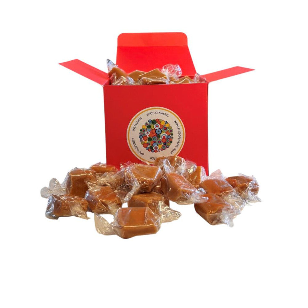 300g Bright Red Box of Bristows Salted Caramel Fudge