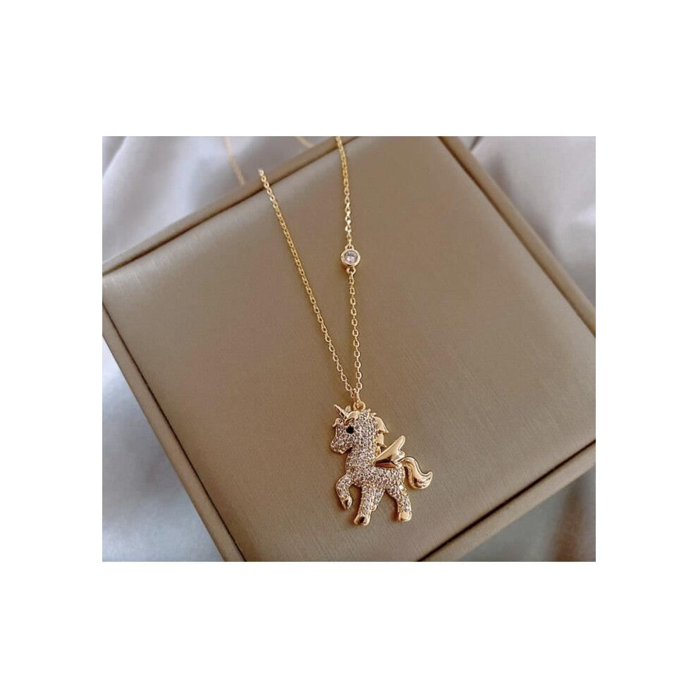 Necklace with unicorn pendant gold swarowski crystals for women and girls