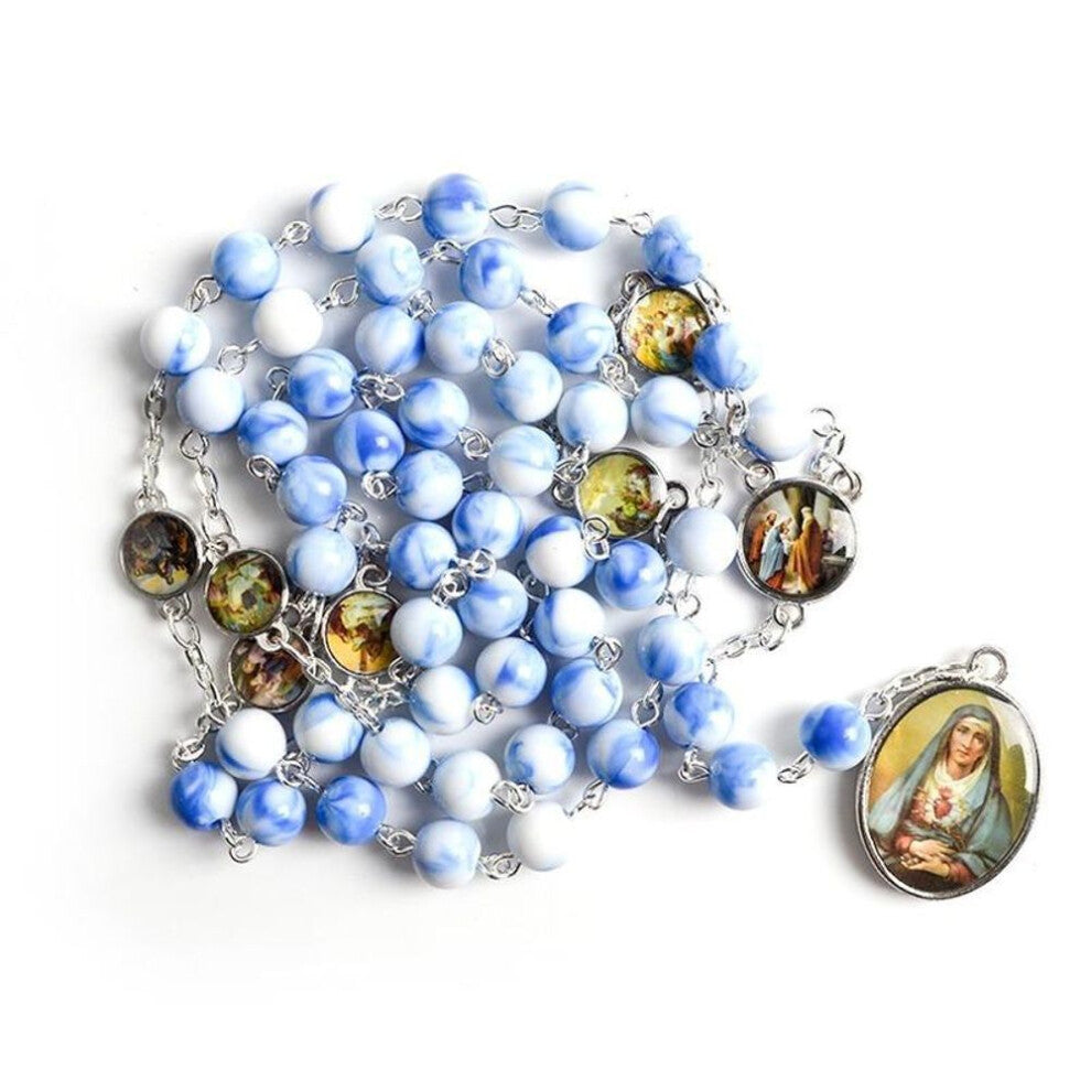 (blue,white) Seven Sorrows Of Mary Rosary Chaplet Acrylic Beads Catholic Jewelry Necklace For Women Men