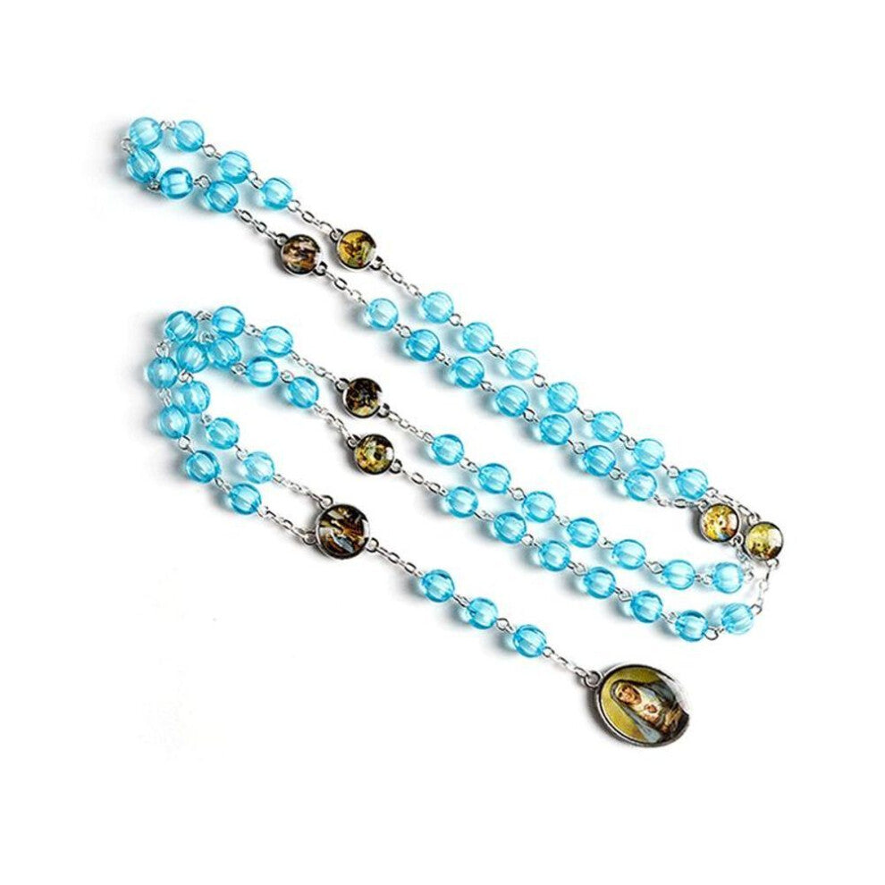 (sky,blue) Seven Sorrows Of Mary Rosary Chaplet Acrylic Beads Catholic Jewelry Necklace For Women Men