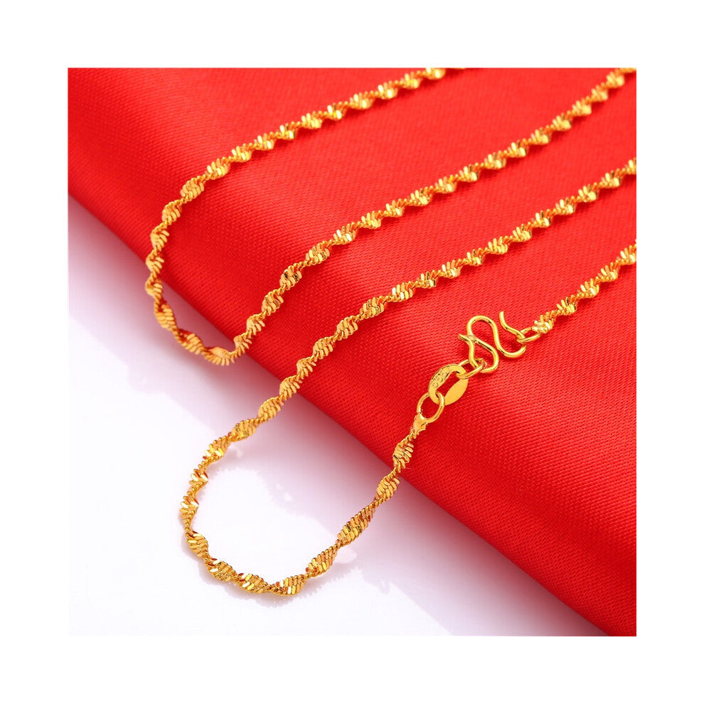 (Water Wave) Gold Plated Brass Classic Personality Thin Necklace Water Gift Wave Chain