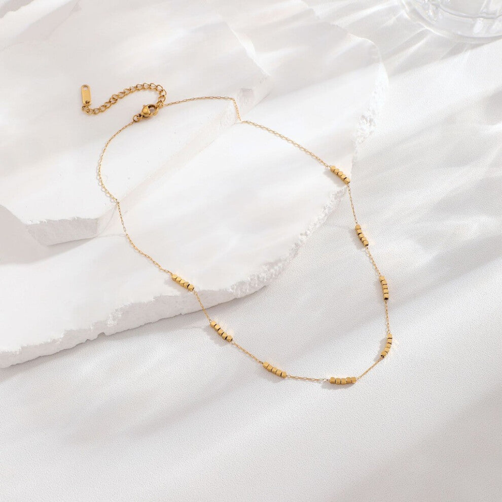 (Gold) Steel Titanium Vintageinspired Square Block Necklace Women Fashiondriven For