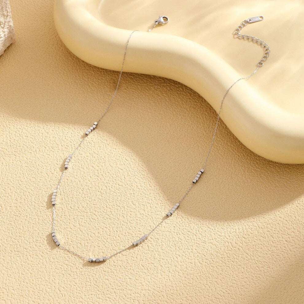 (Silver) Steel Titanium Vintageinspired Square Block Necklace Women Fashiondriven For