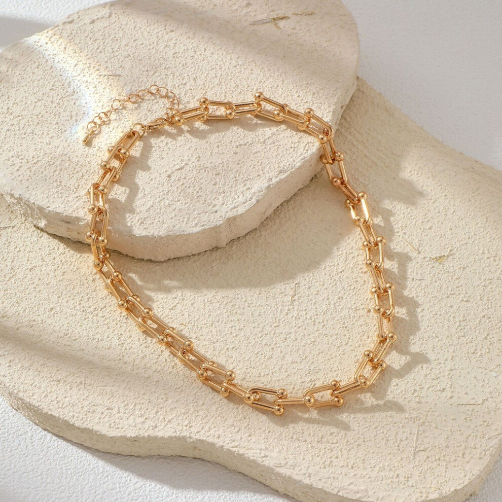 (Horseshoe Necklace) Geometric Design Unique Minimalist Ushaped Horseshoe Buckle Bracelet Necklace Chain