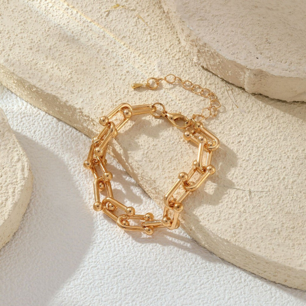 (Horseshoe Bracelet) Geometric Design Unique Minimalist Ushaped Horseshoe Buckle Bracelet Necklace Chain