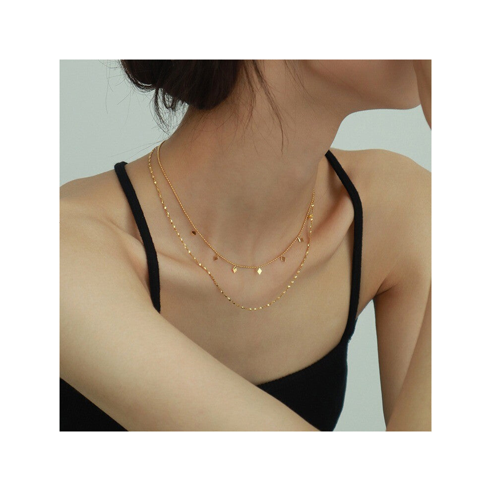 Shape Geometric Elegant Double Layered Sparkling Titanium Steel Ladies Necklace For