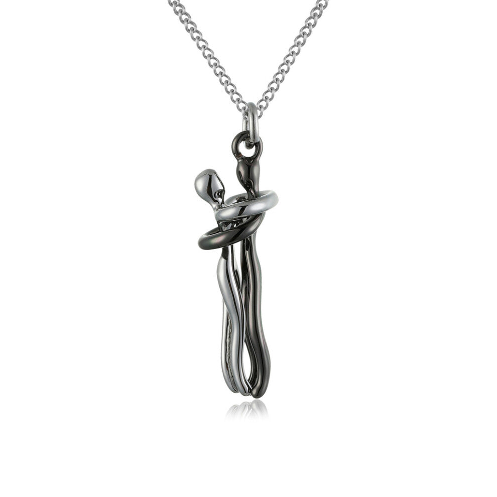(Black) Contemporary Couples Black Embrace Pendant Necklace With Adorable Cartoon Design For Gifts