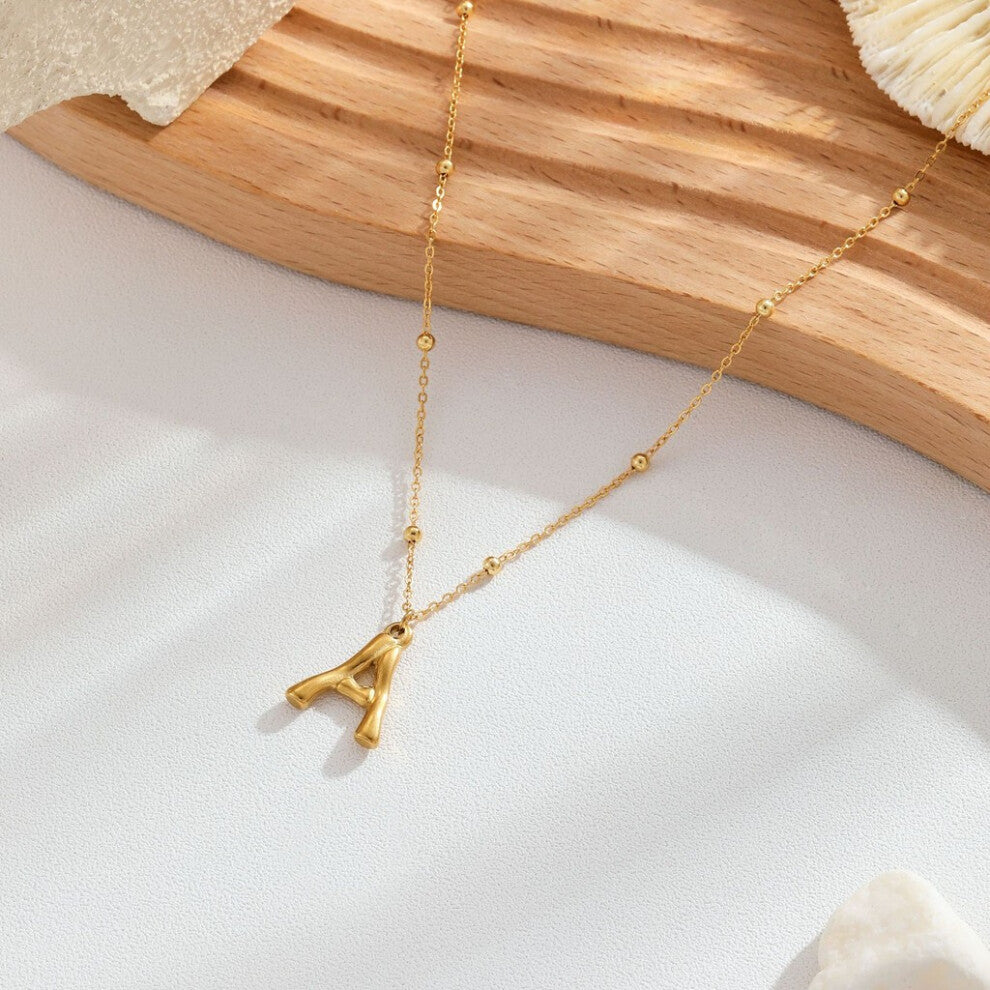 (18K Gold Letter) Ocean Inspired Trendy 18k Gold Plated Stainless Steel Necklace Featuring Seashell And Starfish Accents Ideal For Fashionable Com