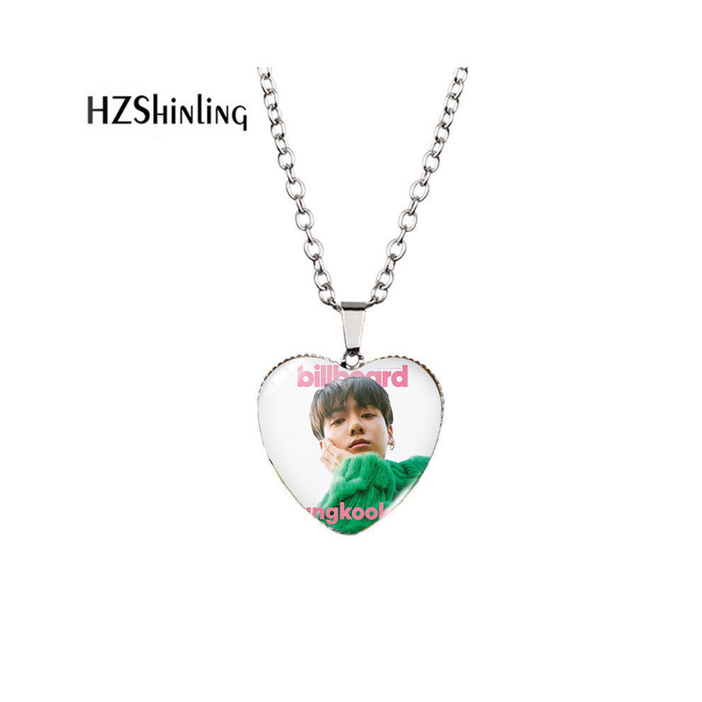 (XXXL108) Bts Beautiful Heartshaped Necklace With Gemstone Accents For Fans Jewelry Of Kpop