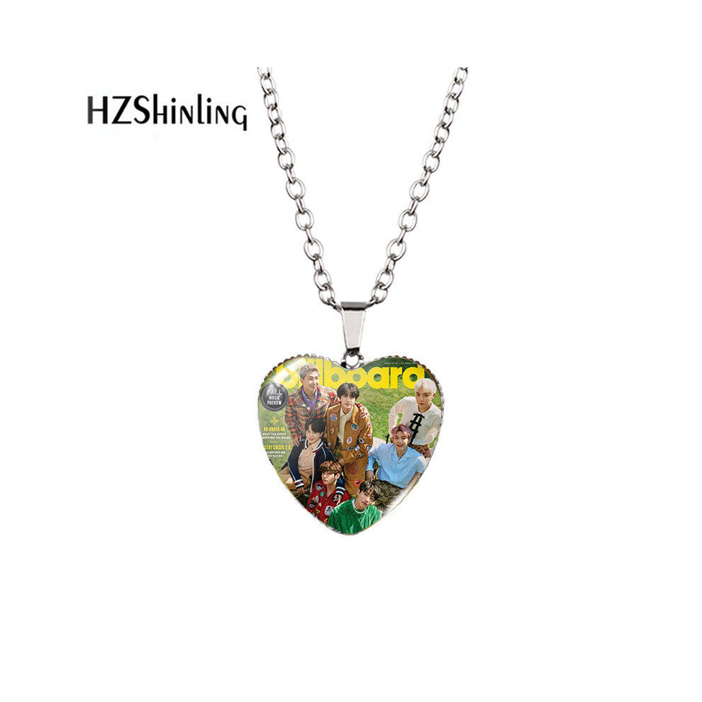 (XXXL1010) Bts Beautiful Heartshaped Necklace With Gemstone Accents For Fans Jewelry Of Kpop