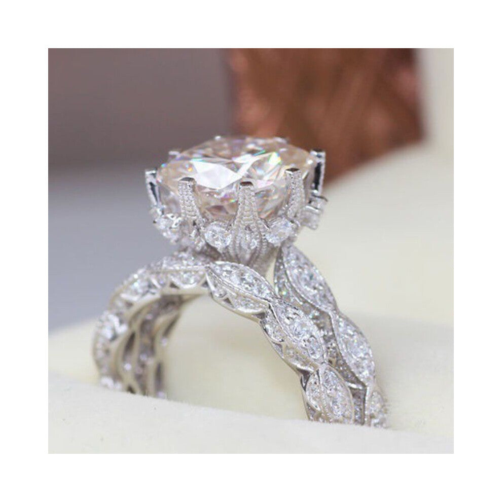 (8) Style Antique Round White Sapphire Silver Plated Engagement Ring Crown Set