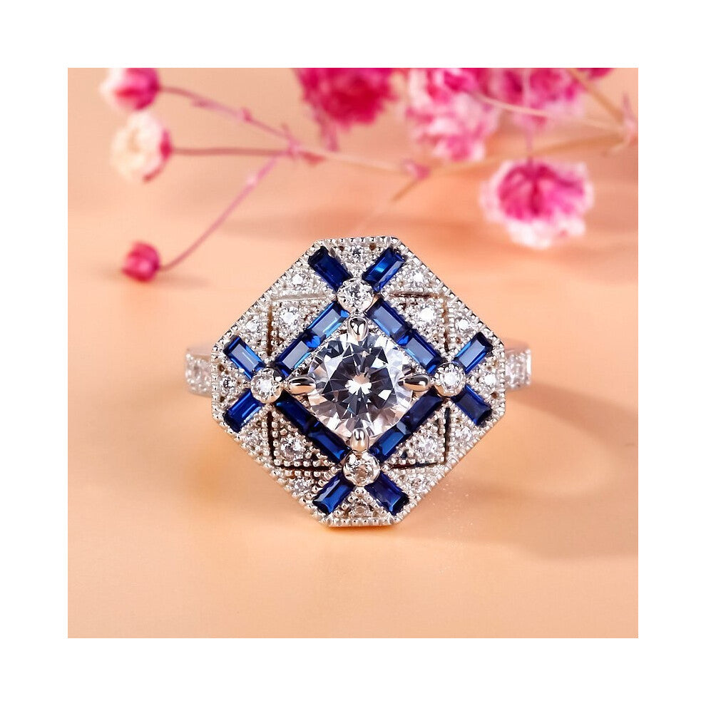 (Blue, 7) Fashion White Gold Filled Women Jewelry Cz Wedding Engagement Fine Jewelrt Rings