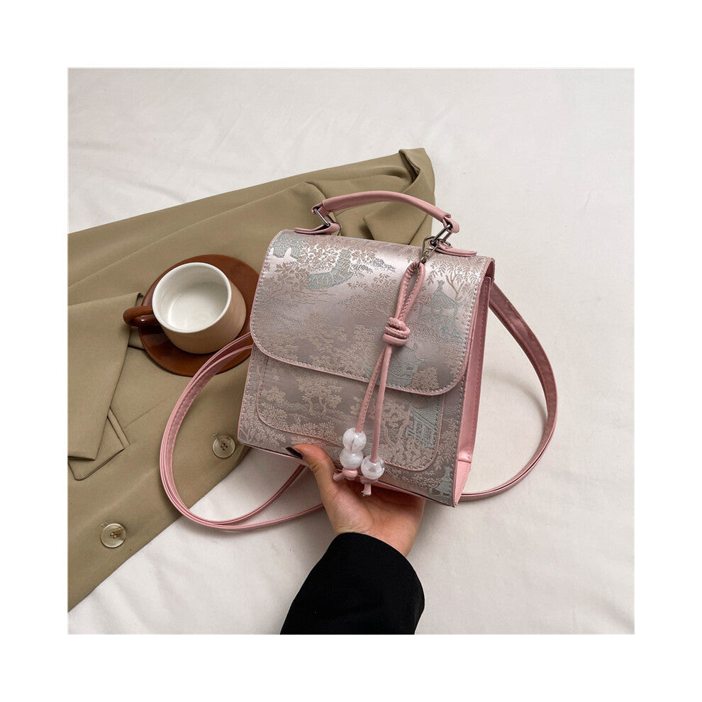 (Pink) Street Style Modern Womens Travel Backpack With Soft Pu Fabric And Practical Phone Pocket