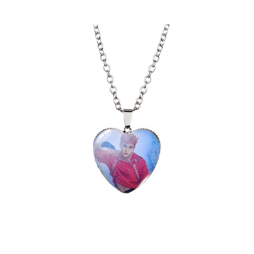 (XXXL266) Stray Kids Trendsetting Heart Shaped Pendant Necklace With Cartoon Colorful Elements