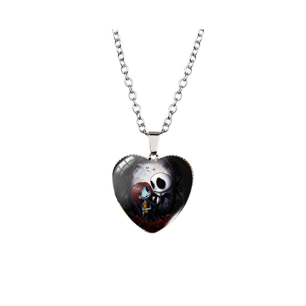 (XXXL3616, Stainless Chain) Nightmare Collectible Before Christmas Heart Necklace Eyecatching Design In Colors Available Various