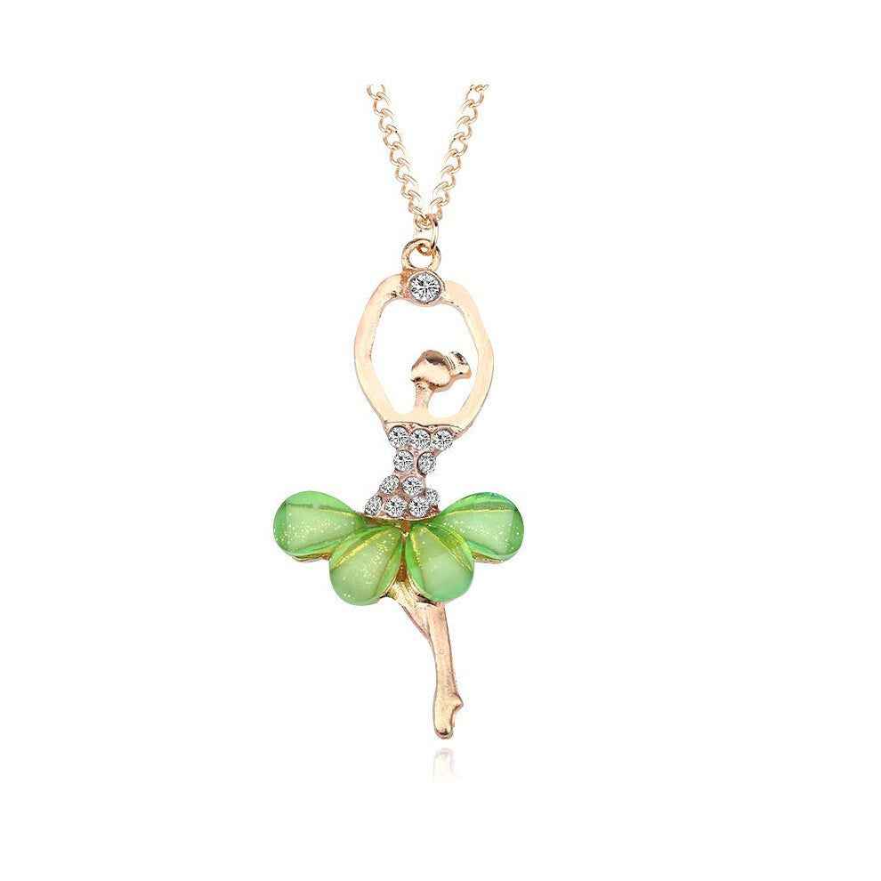 (Green) Fashion Crystal Gold Plated Ballet Dance Girl Angel Dancer Necklace Dancing