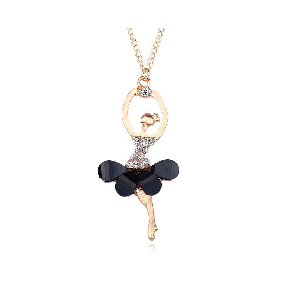 (Black) Fashion Crystal Gold Plated Ballet Dance Girl Angel Dancer Necklace Dancing