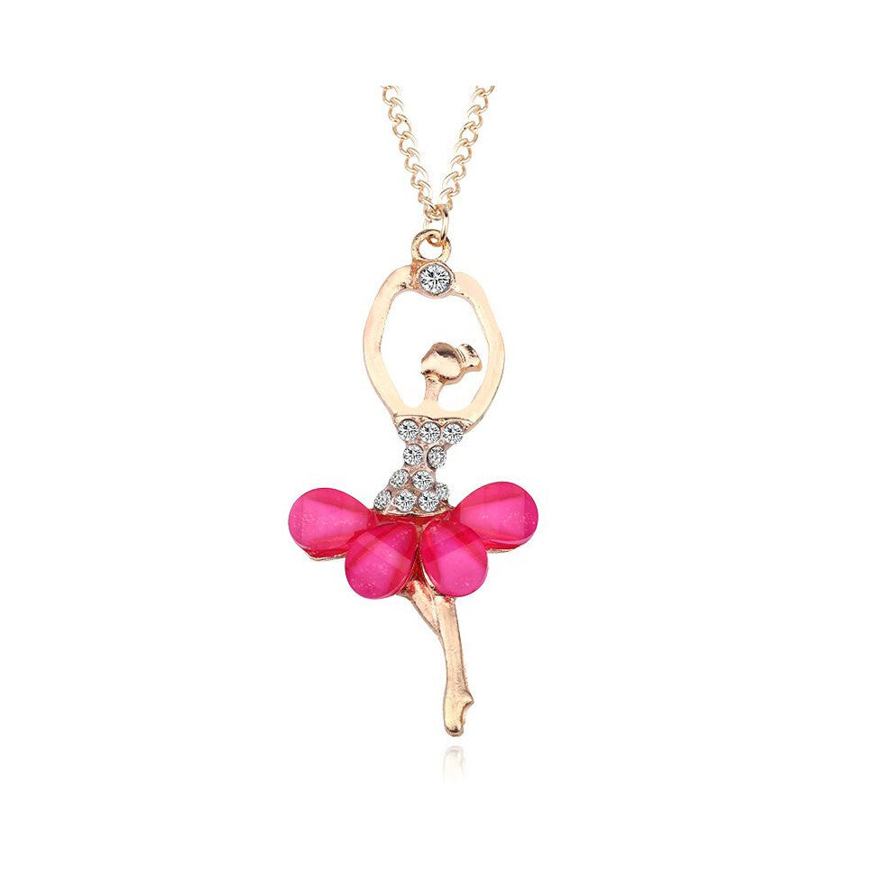 (Pink) Fashion Crystal Gold Plated Ballet Dance Girl Angel Dancer Necklace Dancing