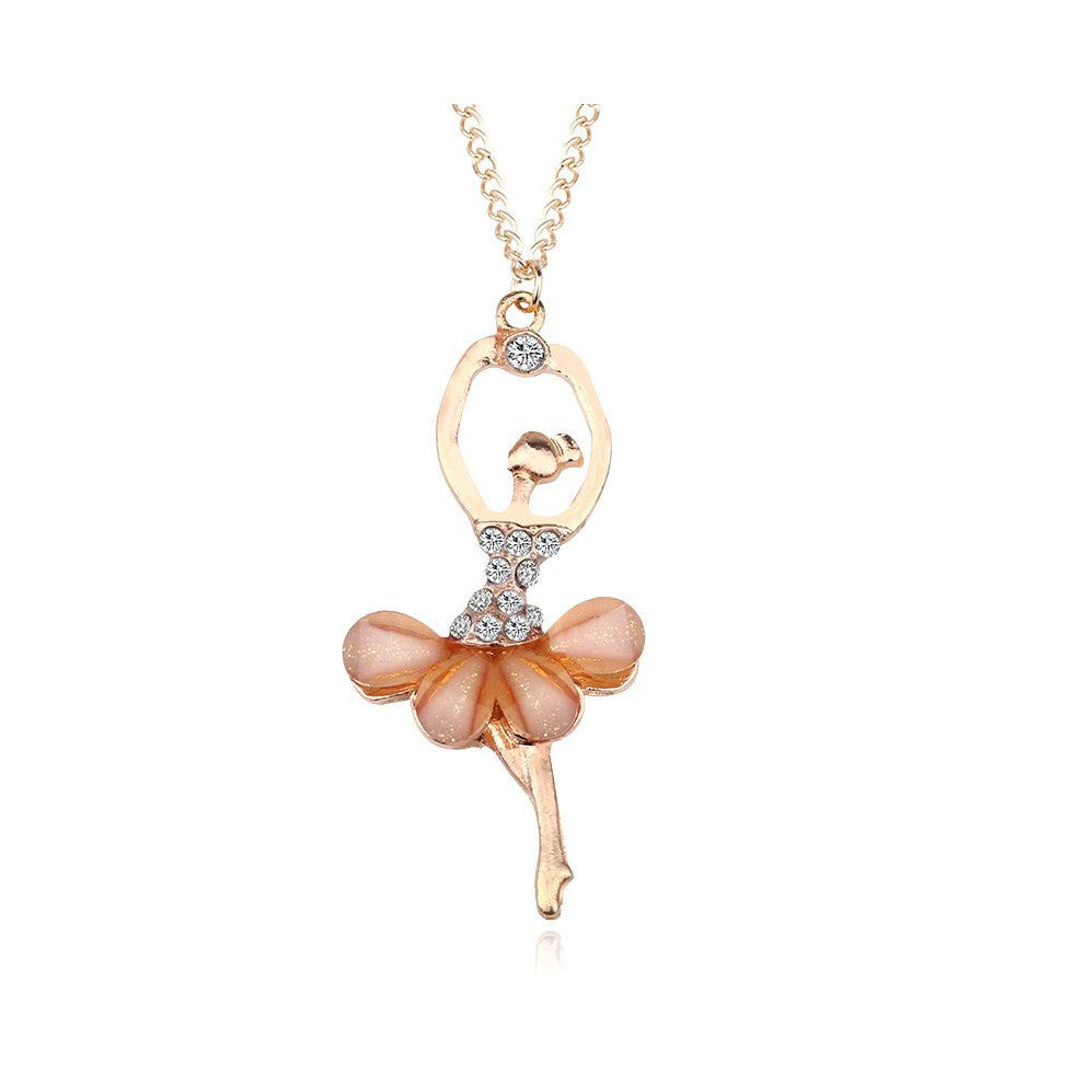 (Champagne) Fashion Crystal Gold Plated Ballet Dance Girl Angel Dancer Necklace Dancing