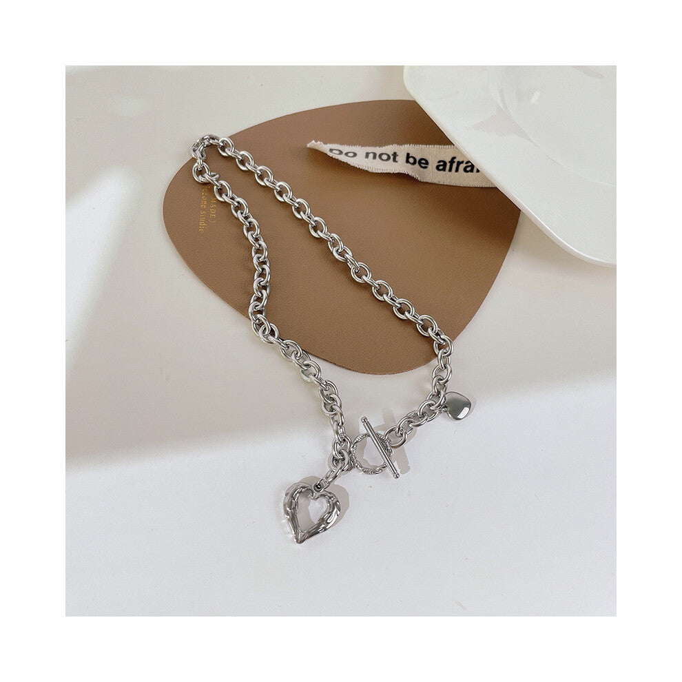 (Heart Necklace 2 Silver) Heart Layered Fashionable And Angel Wings Pendant Necklace For Everyday Womens Wear