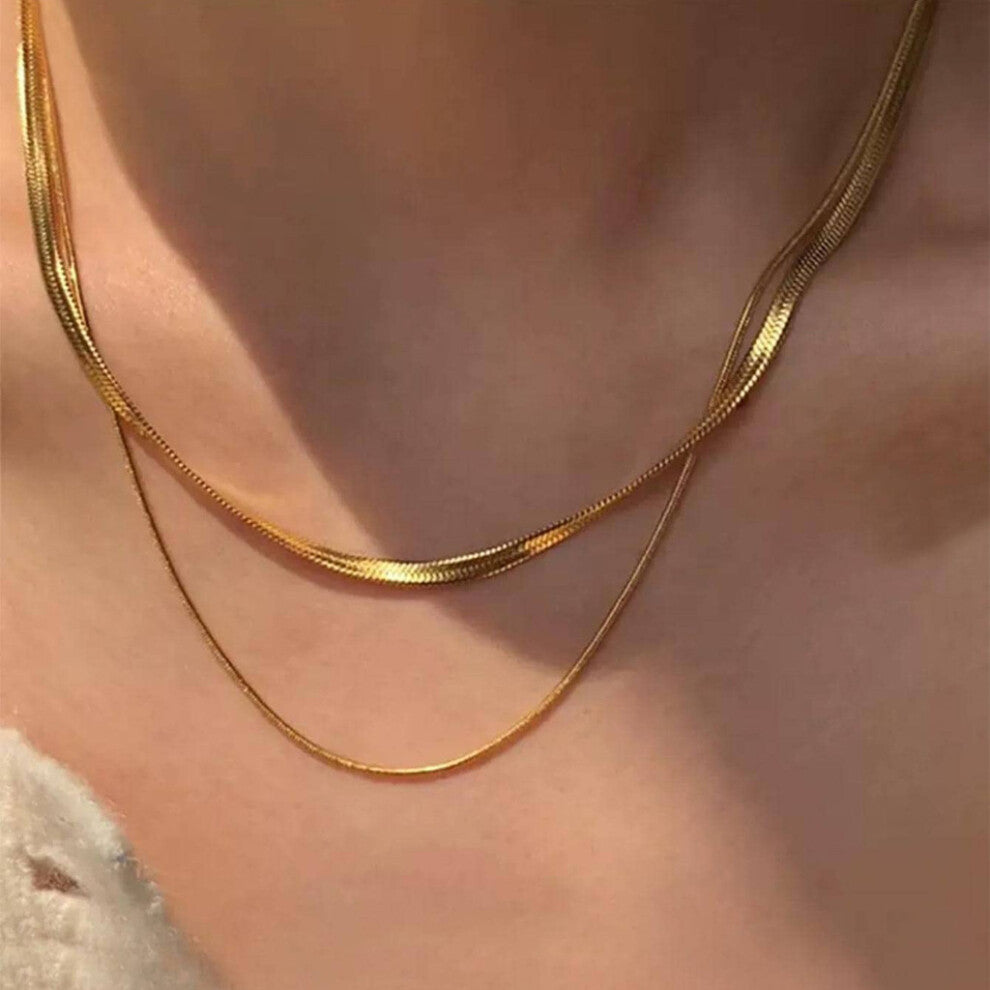 (Gold 1) Geometric Stylish Snake Bone Chain Necklace For Women In Premium Quality Gold Color For Spring