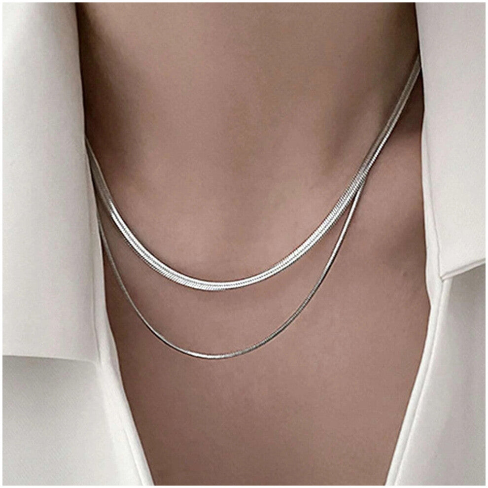 (Silver 1) Geometric Stylish Snake Bone Chain Necklace For Women In Premium Quality Gold Color For Spring