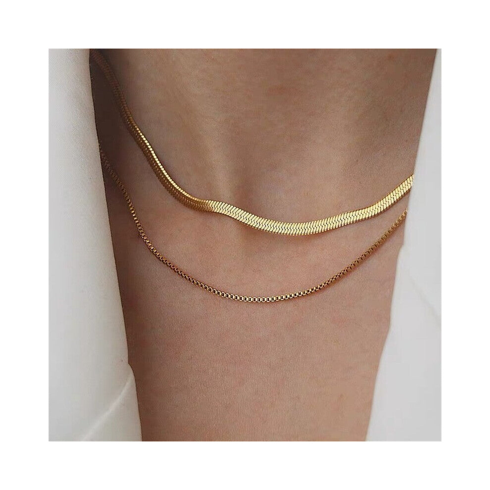 (Gold 2) Geometric Stylish Snake Bone Chain Necklace For Women In Premium Quality Gold Color For Spring